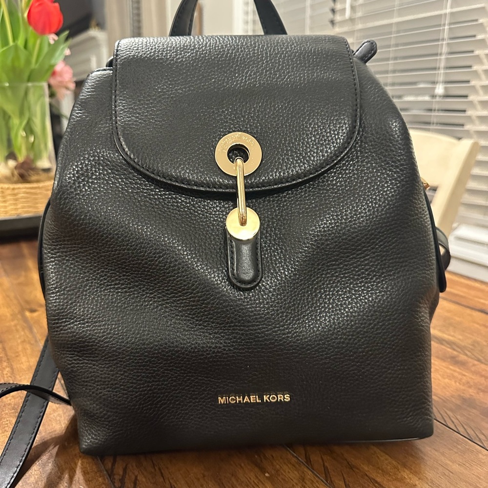 Michael Kors Black Pebbled Leather Backpack